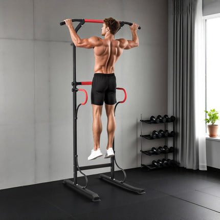 Adjustable Steel Multi-Use Power Tower Pull Up Station with Grips - Black Red