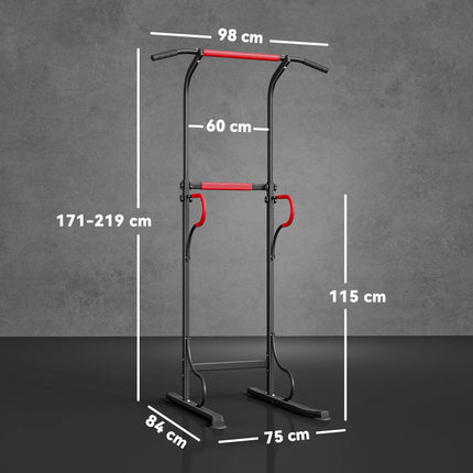 Adjustable Steel Multi-Use Power Tower Pull Up Station with Grips - Black Red