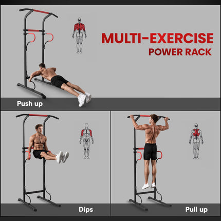 Adjustable Steel Multi-Use Power Tower Pull Up Station with Grips - Black Red