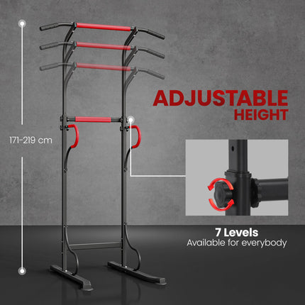 Adjustable Steel Multi-Use Power Tower Pull Up Station with Grips - Black Red