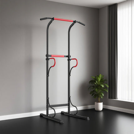 Adjustable Steel Multi-Use Power Tower Pull Up Station with Grips - Black Red