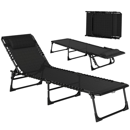 Folding Garden Lounger with 4-Position Adjustable Back, 197x58x78cm Reclining Cot - Black