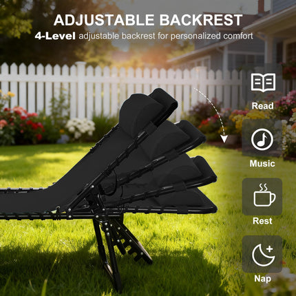 Folding Garden Lounger with 4-Position Adjustable Back, 197x58x78cm Reclining Cot - Black