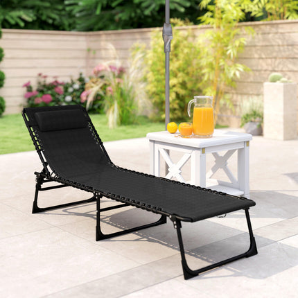 Folding Garden Lounger with 4-Position Adjustable Back, 197x58x78cm Reclining Cot - Black