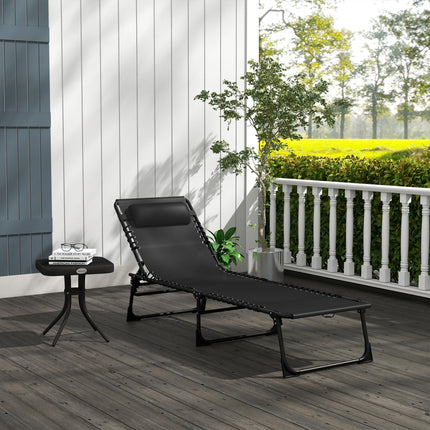 Folding Garden Lounger with 4-Position Adjustable Back, 197x58x78cm Reclining Cot - Black
