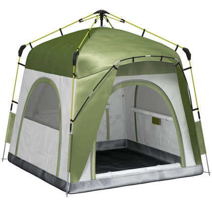 Instant Pop Up Camping Tent, 4 Man Dome Tent with 4 Doors, Sewn-in Groundsheet,