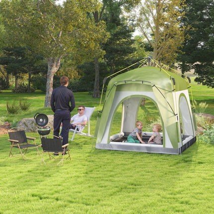 Instant Pop Up Camping Tent, 4 Man Dome Tent with 4 Doors, Sewn-in Groundsheet,