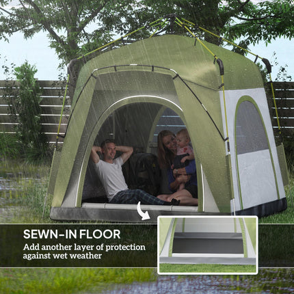 Instant Pop Up Camping Tent, 4 Man Dome Tent with 4 Doors, Sewn-in Groundsheet,