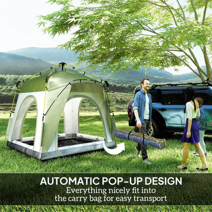 Instant Pop Up Camping Tent, 4 Man Dome Tent with 4 Doors, Sewn-in Groundsheet,