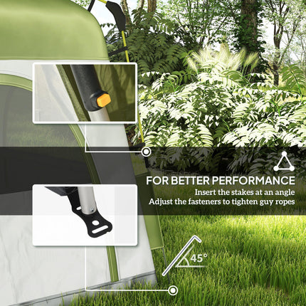 Instant Pop Up Camping Tent, 4 Man Dome Tent with 4 Doors, Sewn-in Groundsheet,
