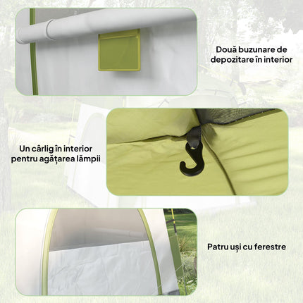 Instant Pop Up Camping Tent, 4 Man Dome Tent with 4 Doors, Sewn-in Groundsheet,