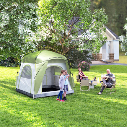 Instant Pop Up Camping Tent, 4 Man Dome Tent with 4 Doors, Sewn-in Groundsheet,