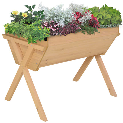Wooden Raised Bed Planter with Liner and Drainage Holes - Fir Wood