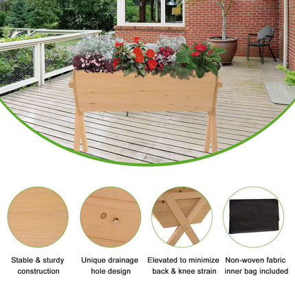 Wooden Raised Bed Planter with Liner and Drainage Holes - Fir Wood