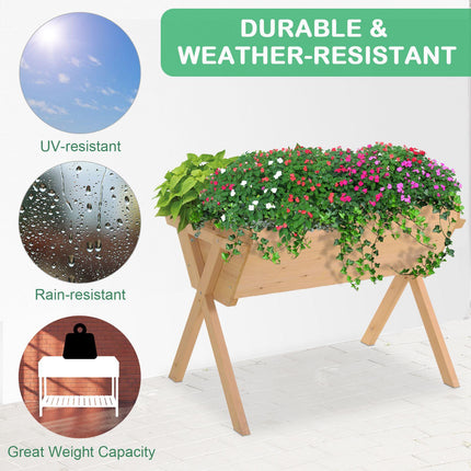 Wooden Raised Bed Planter with Liner and Drainage Holes - Fir Wood