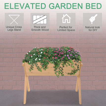 Wooden Raised Bed Planter with Liner and Drainage Holes - Fir Wood
