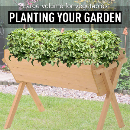 Wooden Raised Bed Planter with Liner and Drainage Holes - Fir Wood