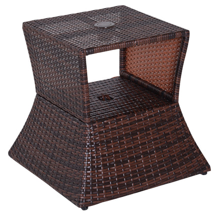 Outdoor Rattan Wicker Coffee Table with Parasol Hole 54cm - Brown