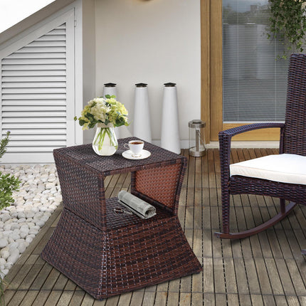 Outdoor Rattan Wicker Coffee Table with Parasol Hole 54cm - Brown