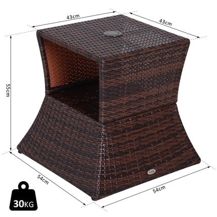 Outdoor Rattan Wicker Coffee Table with Parasol Hole 54cm - Brown