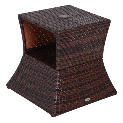 Outdoor Rattan Wicker Coffee Table with Parasol Hole 54cm - Brown