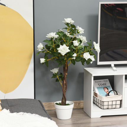90cm Artificial Rose Tree with 21 Flowers for Indoor Outdoor Decoration - White and Green