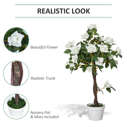 90cm Artificial Rose Tree with 21 Flowers for Indoor Outdoor Decoration - White and Green