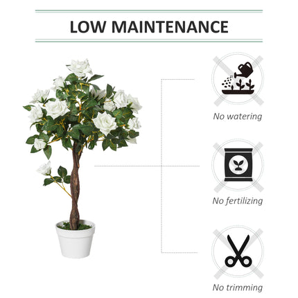 90cm Artificial Rose Tree with 21 Flowers for Indoor Outdoor Decoration - White and Green