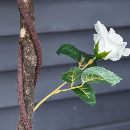 90cm Artificial Rose Tree with 21 Flowers for Indoor Outdoor Decoration - White and Green
