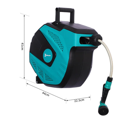 15m Wall Mounted Retractable Garden Hose Reel with 7 Pattern Spray Nozzle - Black and Green