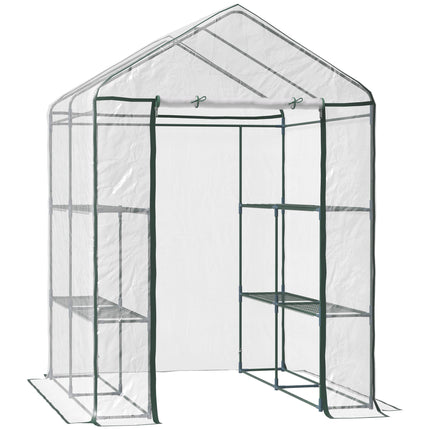 143 x 143 x 195 cm Walk-In Greenhouse with 8 Shelves, Metal Frame, PVC Cover - Green