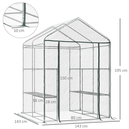 143 x 143 x 195 cm Walk-In Greenhouse with 8 Shelves, Metal Frame, PVC Cover - Green