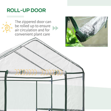 143 x 143 x 195 cm Walk-In Greenhouse with 8 Shelves, Metal Frame, PVC Cover - Green