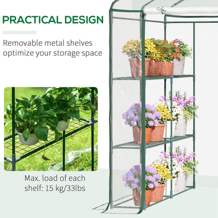 143 x 143 x 195 cm Walk-In Greenhouse with 8 Shelves, Metal Frame, PVC Cover - Green