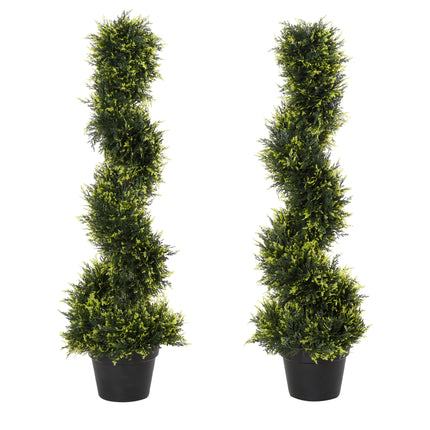 Set of 2 Artificial Spiral Topiary Trees 90cm with Pot for Indoor Outdoor Décor - Green