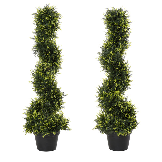 Set of 2 Artificial Spiral Topiary Trees 90cm with Pot for Indoor Outdoor Décor - Green