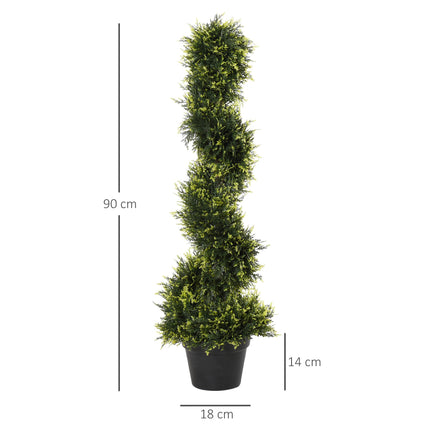 Set of 2 Artificial Spiral Topiary Trees 90cm with Pot for Indoor Outdoor Décor - Green