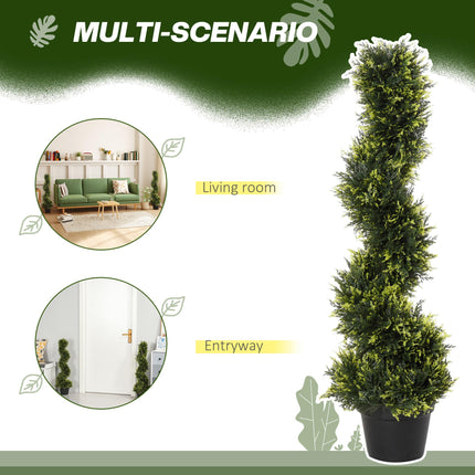 Set of 2 Artificial Spiral Topiary Trees 90cm with Pot for Indoor Outdoor Décor - Green