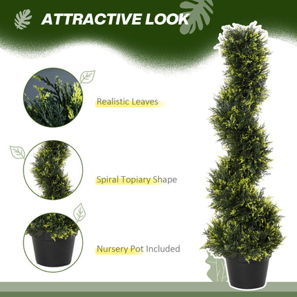Set of 2 Artificial Spiral Topiary Trees 90cm with Pot for Indoor Outdoor Décor - Green