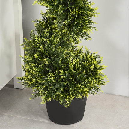 Set of 2 Artificial Spiral Topiary Trees 90cm with Pot for Indoor Outdoor Décor - Green