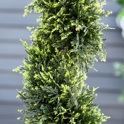 Set of 2 Artificial Spiral Topiary Trees 90cm with Pot for Indoor Outdoor Décor - Green