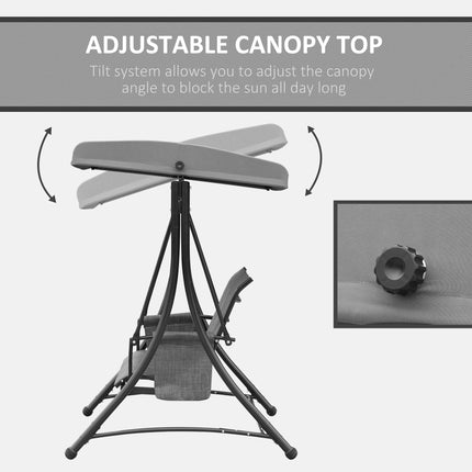 3 Person Outdoor Patio Porch Swing Chair with High Back, Adjustable Canopy & Side Pouches - Charcoal Grey