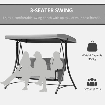 3 Person Outdoor Patio Porch Swing Chair with High Back, Adjustable Canopy & Side Pouches - Charcoal Grey