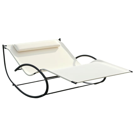 Double Sun Lounger, Rocking Lounger Sunbed Daybed with Armrest and Headrest Pill