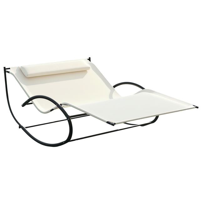 Double Sun Lounger, Rocking Lounger Sunbed Daybed with Armrest and Headrest Pill