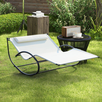Double Sun Lounger, Rocking Lounger Sunbed Daybed with Armrest and Headrest Pill