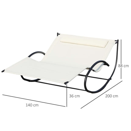 Double Sun Lounger, Rocking Lounger Sunbed Daybed with Armrest and Headrest Pill