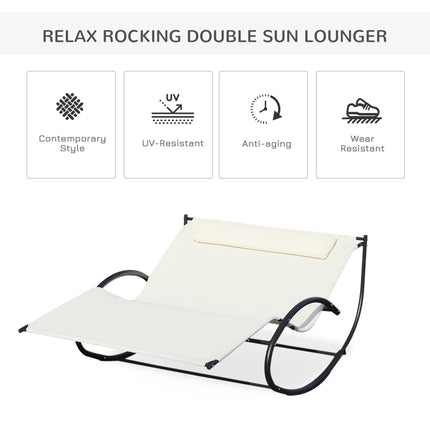 Double Sun Lounger, Rocking Lounger Sunbed Daybed with Armrest and Headrest Pill