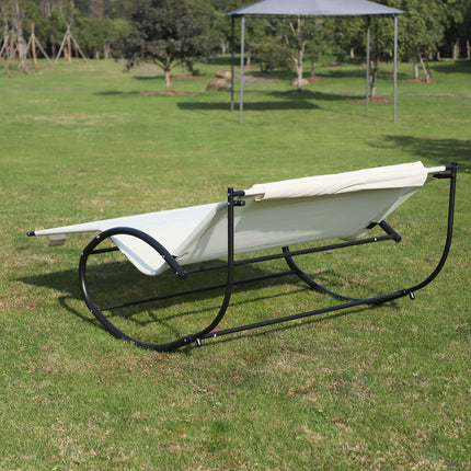 Double Sun Lounger, Rocking Lounger Sunbed Daybed with Armrest and Headrest Pill