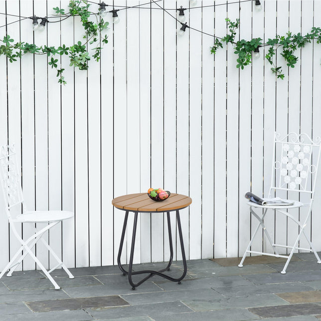 Round Outdoor Side Table Adjustable Leg Pads Garden Table 49 x 49 x 48 cm Natural Wood & Black